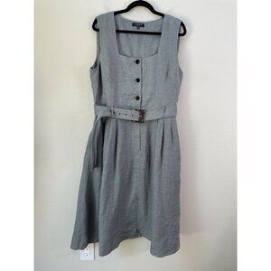 Lafayette 148 New York Womens XL Gray 100% Linen Sleeveless Belted Midi Dress